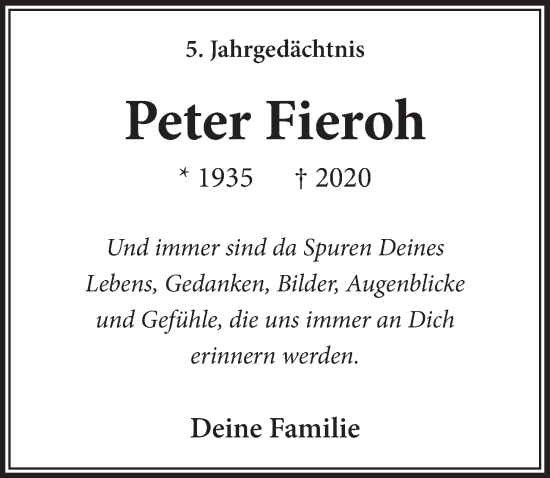 Anzeige von Peter Fieroh von  Bergisches Handelsblatt 