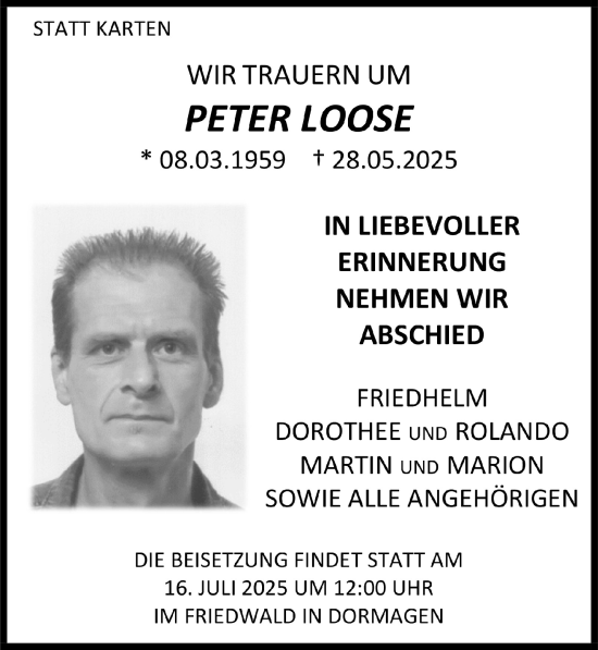 Anzeige von Peter Loose von  Werbepost 