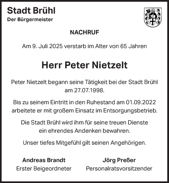Anzeige von Peter Nietzelt von  Schlossbote/Werbekurier 