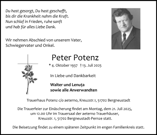 Anzeige von Peter Potenz von  Anzeigen Echo 
