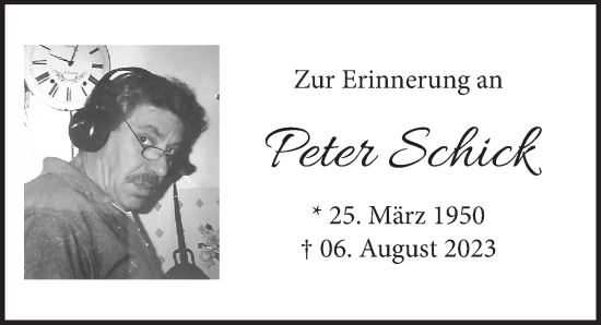 Anzeige von Peter Schick von  Werbepost 