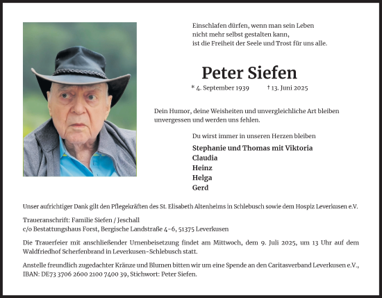 Anzeige von Peter Siefen von Kölner Stadt-Anzeiger / Kölnische Rundschau / Express