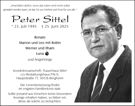 Anzeige von Peter Sittel von  Werbepost 