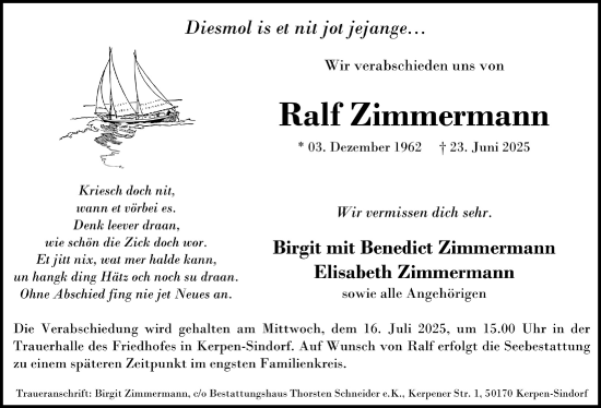 Anzeige von Ralf Zimmermann von  Werbepost 