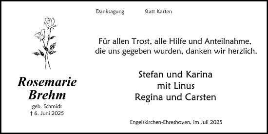 Anzeige von Regina Brehm von  Anzeigen Echo 