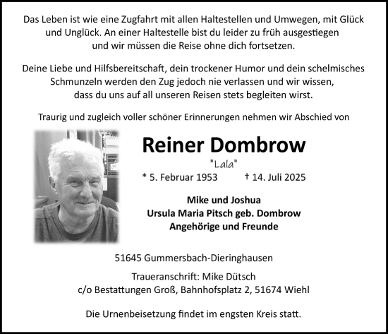 Anzeige von Reiner Dombrow von  Anzeigen Echo 