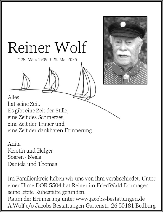 Anzeige von Reiner Wolf von  Werbepost 