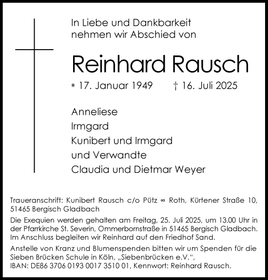 Anzeige von Reinhard Rausch von Kölner Stadt-Anzeiger / Kölnische Rundschau / Express