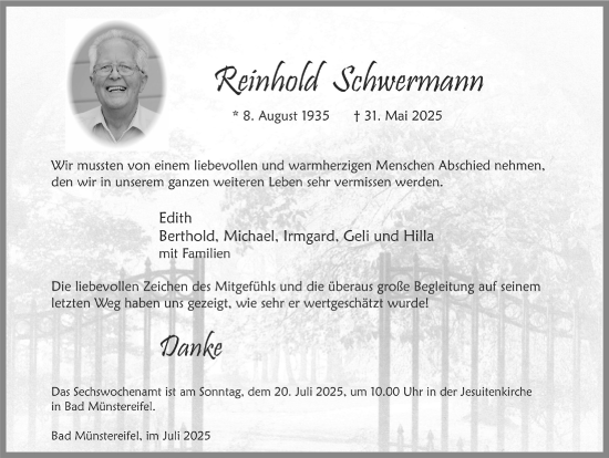 Anzeige von Reinhold Schwermann von  Blickpunkt Euskirchen 