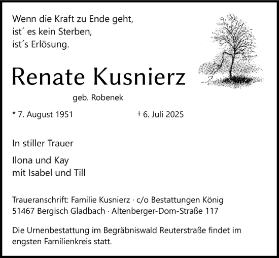 Anzeige von Renate Kusnierz von  Bergisches Handelsblatt 
