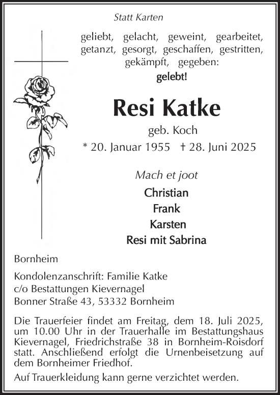 Anzeige von Resi Katke von  Schaufenster/Blickpunkt 