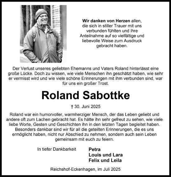 Anzeige von Roland Sabottke von  Anzeigen Echo 
