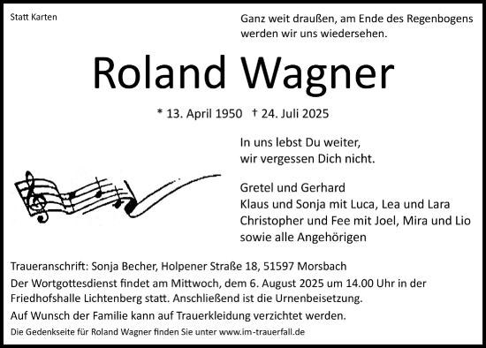Anzeige von Roland Wagner von  Lokalanzeiger 