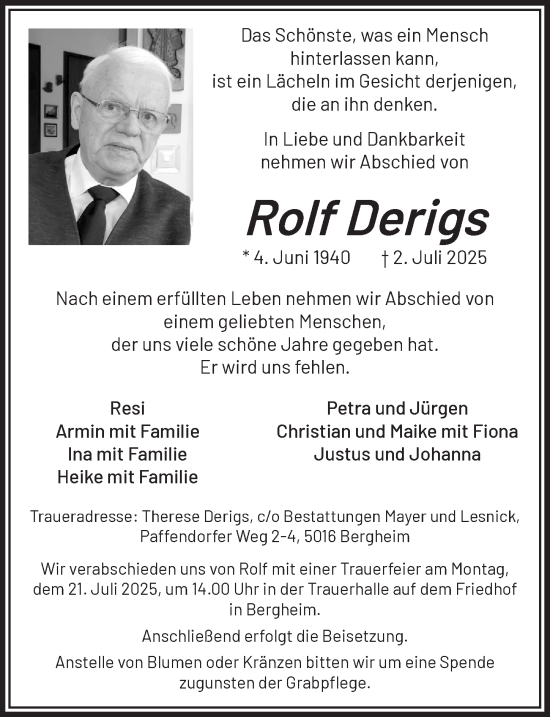 Anzeige von Rolf Derigs von  Werbepost 