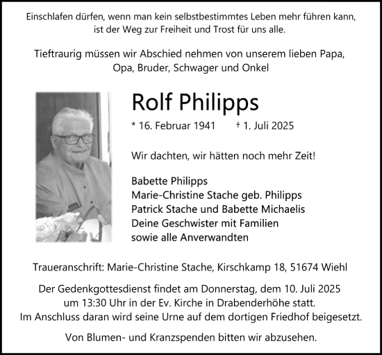 Anzeige von Rolf Philipps von  Anzeigen Echo 