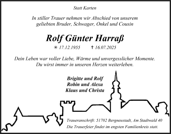 Anzeige von Rolf Günter Harraß von  Anzeigen Echo 