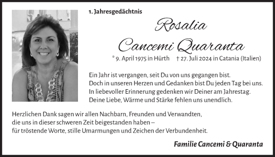 Anzeige von Rosalia Cancemi Quaranta von  Wochenende 