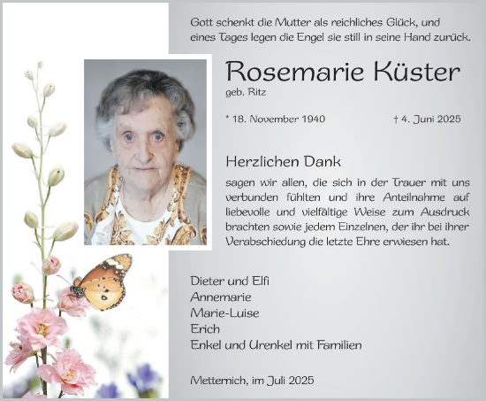 Anzeige von Rosemarie Rister von  Blickpunkt Euskirchen 