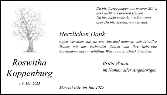 Anzeige von Roswitha Koppenberg von  Anzeigen Echo 