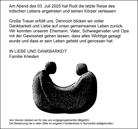 Anzeige von Rudi  von Kölner Stadt-Anzeiger / Kölnische Rundschau / Express