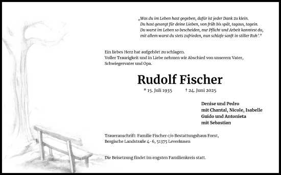 Anzeige von Rudolf Fischer von Kölner Stadt-Anzeiger / Kölnische Rundschau / Express
