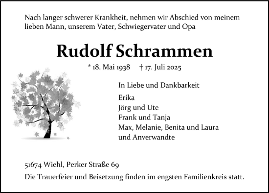 Anzeige von Rudolf Schrammen von  Anzeigen Echo 