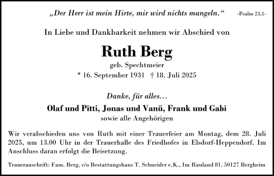 Anzeige von Ruth Berg von  Werbepost 