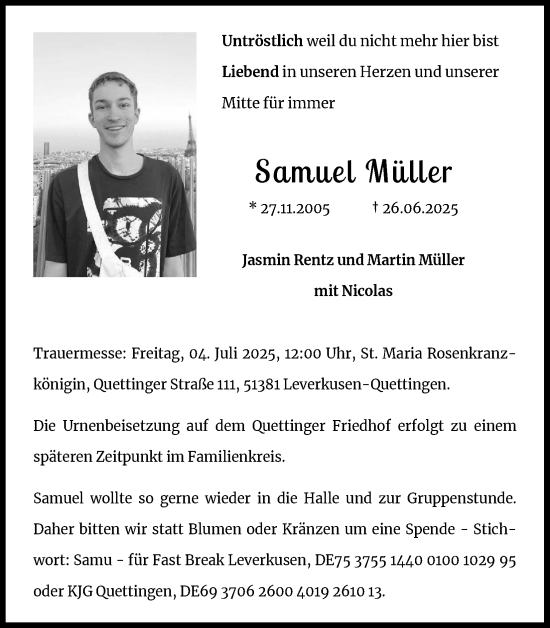 Anzeige von Samuel Müller von Kölner Stadt-Anzeiger / Kölnische Rundschau / Express