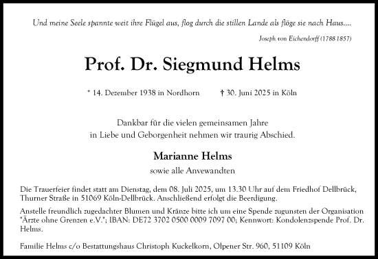 Anzeige von Siegmund Helms von Kölner Stadt-Anzeiger / Kölnische Rundschau / Express