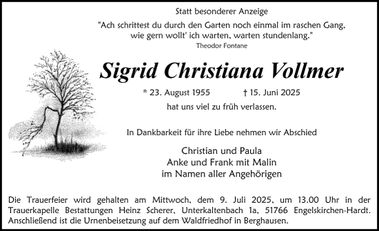 Anzeige von Sigrid Christiana Vollmer von  Anzeigen Echo 