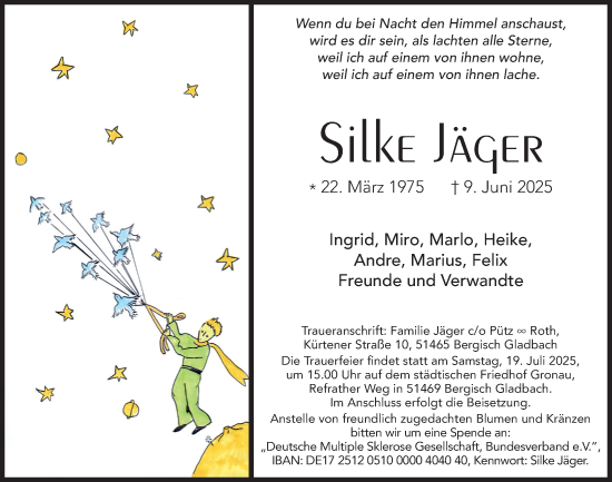 Anzeige von Silke Jäger von  Bergisches Handelsblatt 