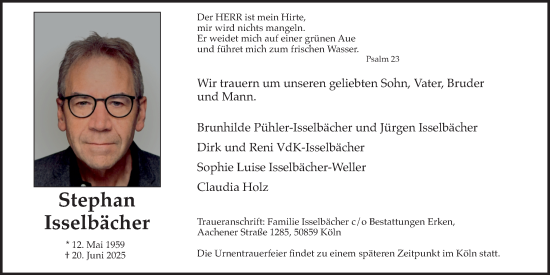 Anzeige von Stephan Isselbächer von Kölner Stadt-Anzeiger / Kölnische Rundschau / Express