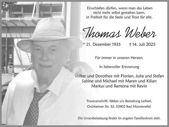Anzeige von Thomas Weber von  Blickpunkt Euskirchen 
