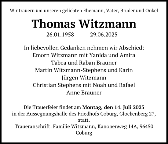 Anzeige von Thomas Witzmann von Kölner Stadt-Anzeiger / Kölnische Rundschau / Express