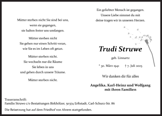 Anzeige von Trudi Struwe von  Werbepost 