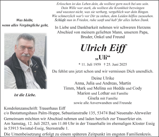 Anzeige von Ulrich Eiff von  Schaufenster/Blickpunkt 