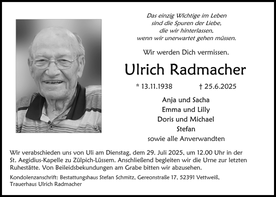 Anzeige von Ulrich Radmacher von  Blickpunkt Euskirchen 