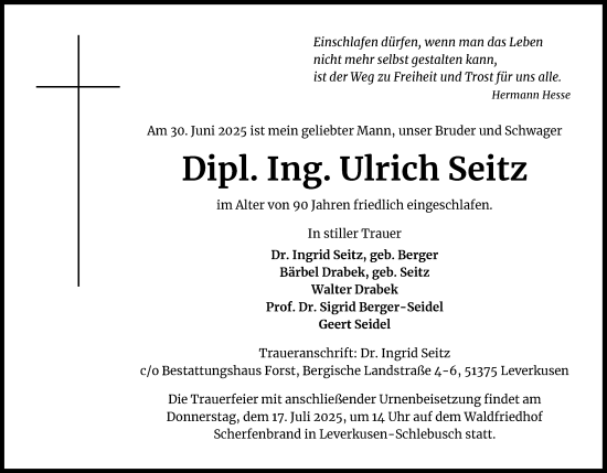 Anzeige von Ulrich Seitz von Kölner Stadt-Anzeiger / Kölnische Rundschau / Express