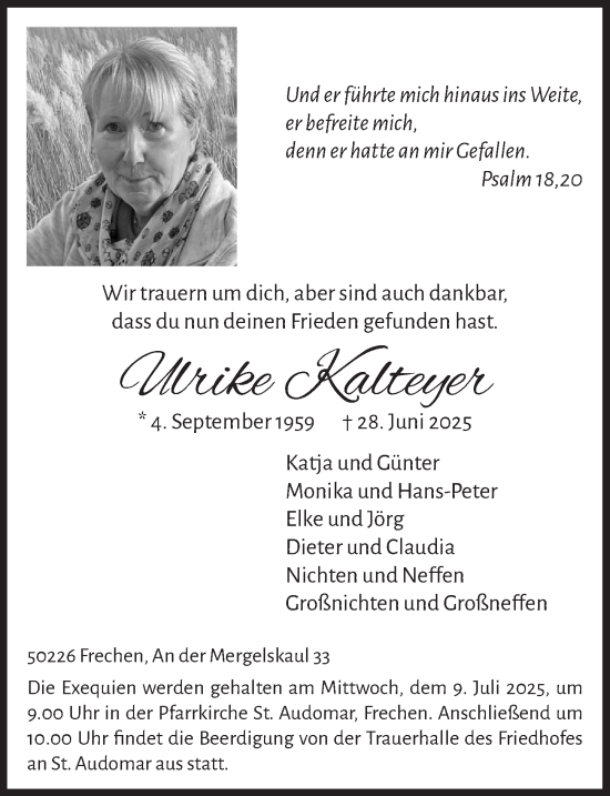 Anzeige von Ulrike Kalteyer von  Wochenende 