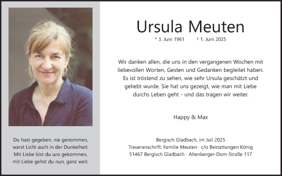 Anzeige von Ursula Meuten von Kölner Stadt-Anzeiger / Kölnische Rundschau / Express