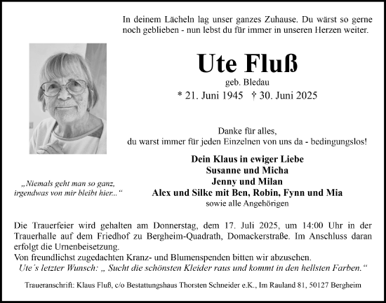 Anzeige von Ute Fluß von  Werbepost 