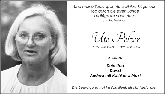 Anzeige von Ute Pelzer von  Schlossbote/Werbekurier 