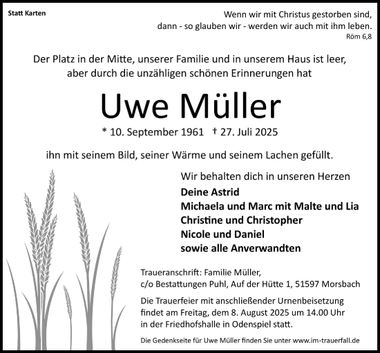 Anzeige von Uwe Müller von  Lokalanzeiger 