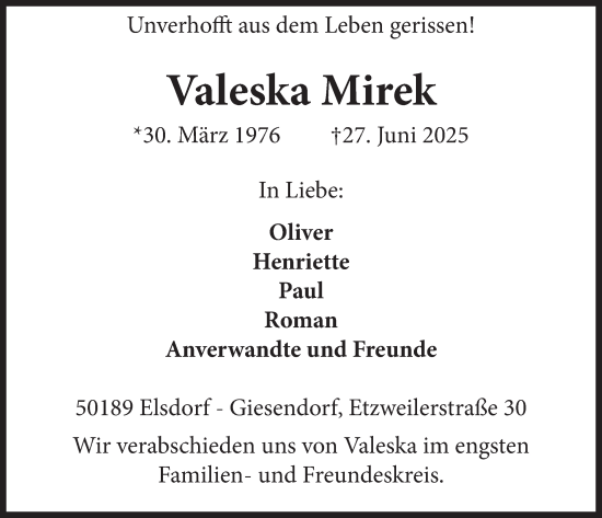 Anzeige von Valeska Mirek von  Werbepost 