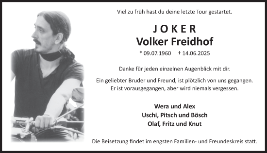 Anzeige von Volker Freidhof von  Werbepost 