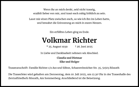 Anzeige von Volkmar Richter von Kölner Stadt-Anzeiger / Kölnische Rundschau / Express