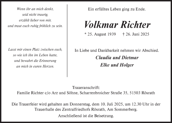 Anzeige von Volkmar Richter von  Bergisches Handelsblatt 