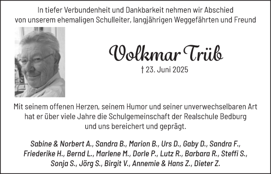 Anzeige von Volkmar Trüb von  Werbepost 