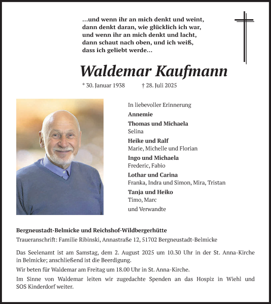 Anzeige von Waldemar Kaufmann von Kölner Stadt-Anzeiger / Kölnische Rundschau / Express