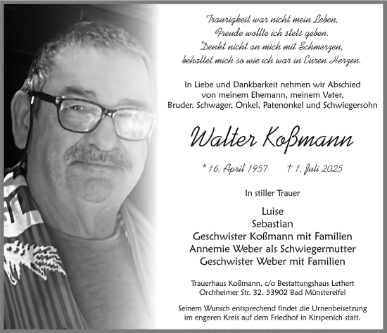 Anzeige von Walter Koßmann von  Blickpunkt Euskirchen 